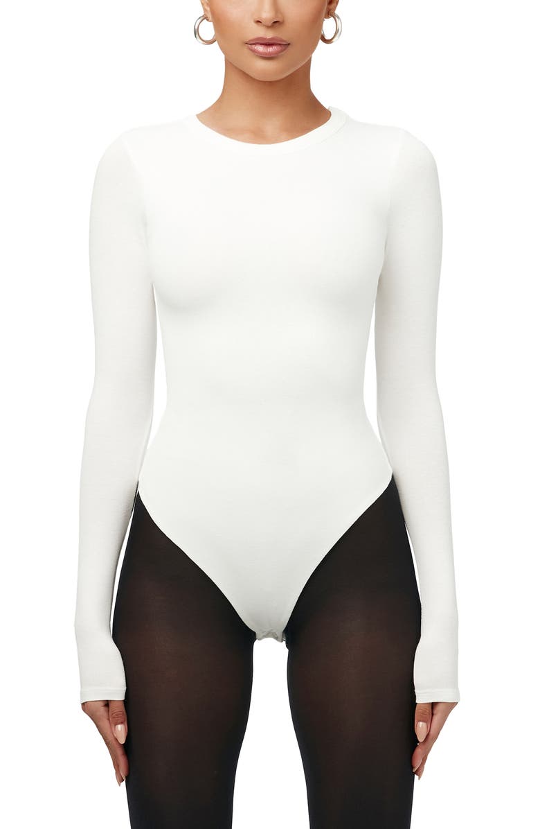 Naked Wardrobe Sculpt Crewneck Bodysuit, Main, color, White