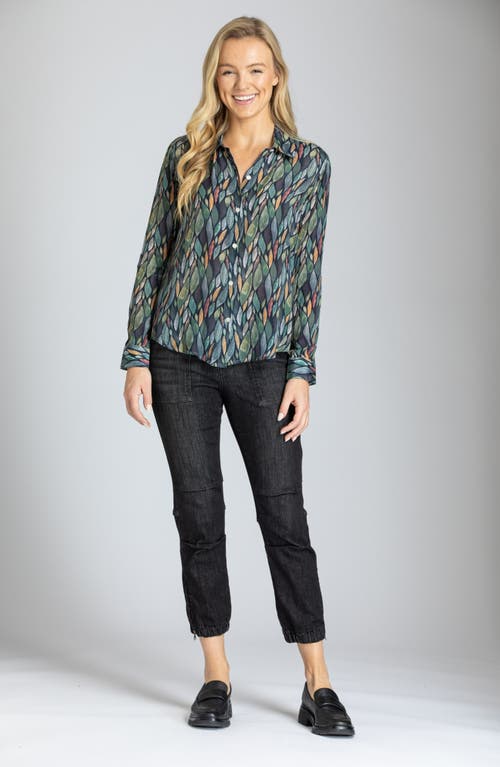 Apny Abstract Print Roll Tab Sleeve Chiffon Button-up Shirt In Blue