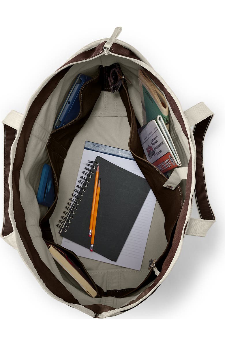 Lands' End Zip Top Long Handle Canvas Tote Bag, Alternate, color, Natural/Brown Root