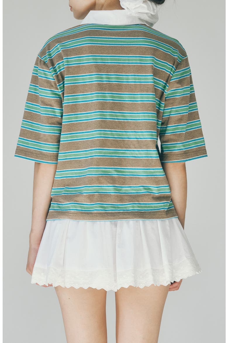 Frankie Stripe Stretch Cotton Polo, Alternate, color, AQUA CAMEL STRIPE