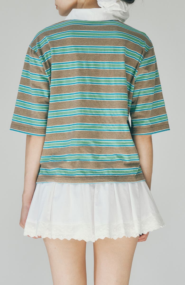 MAUDE CLUB Frankie Stripe Stretch Cotton Polo, Alternate, color, Aqua Camel Stripe