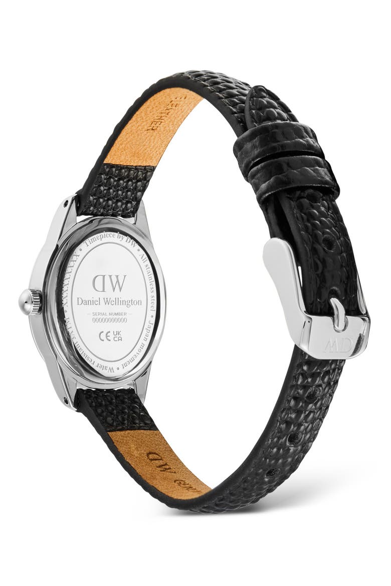 Ophelia Mini Leather Strap Watch, 22mm x 25.5mm, Alternate, color, SILVER-TONE/ BLACK