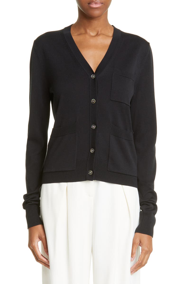 CO Patch Pocket V-Neck Silk Cardigan, Main, color, 