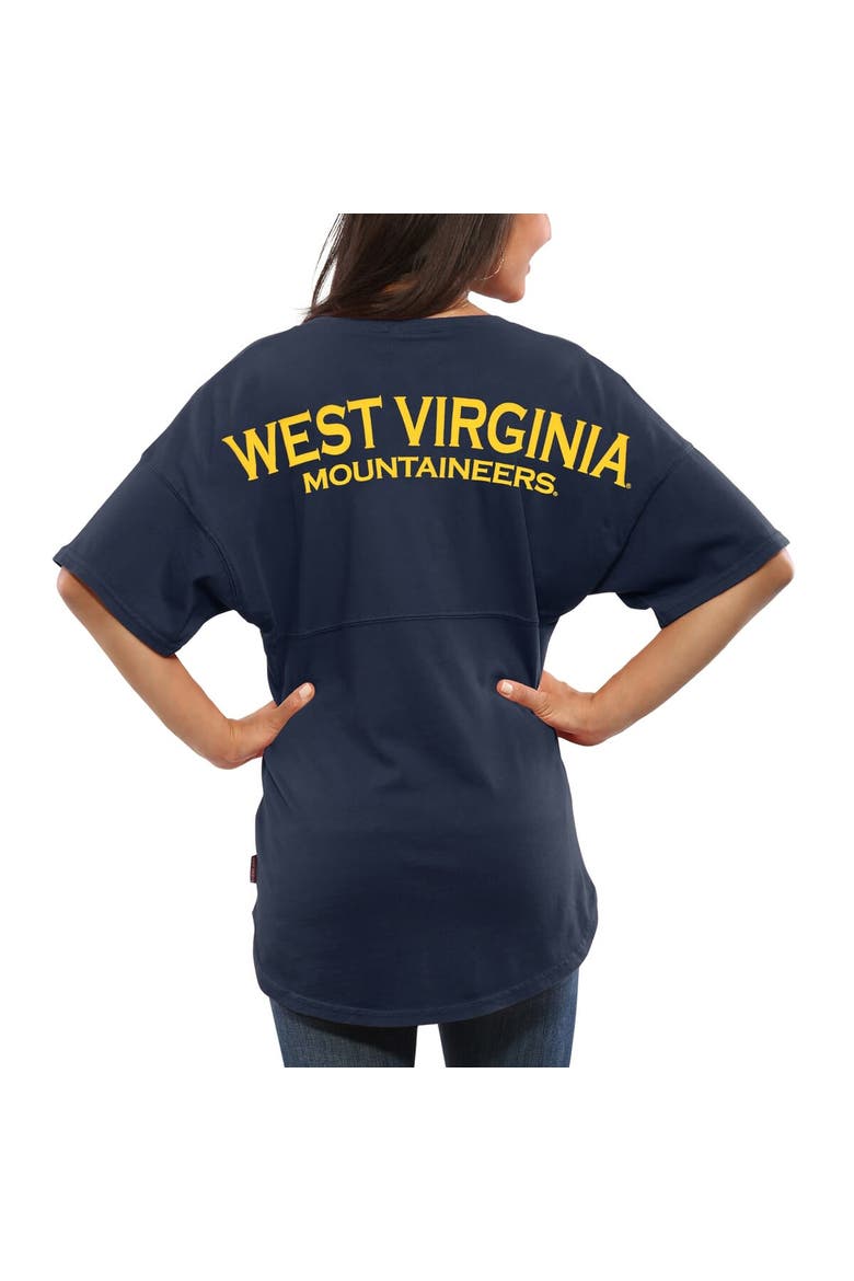 Women's Navy West Virginia Mountaineers Spirit Jersey Oversized T-Shirt, Main, color, Navy