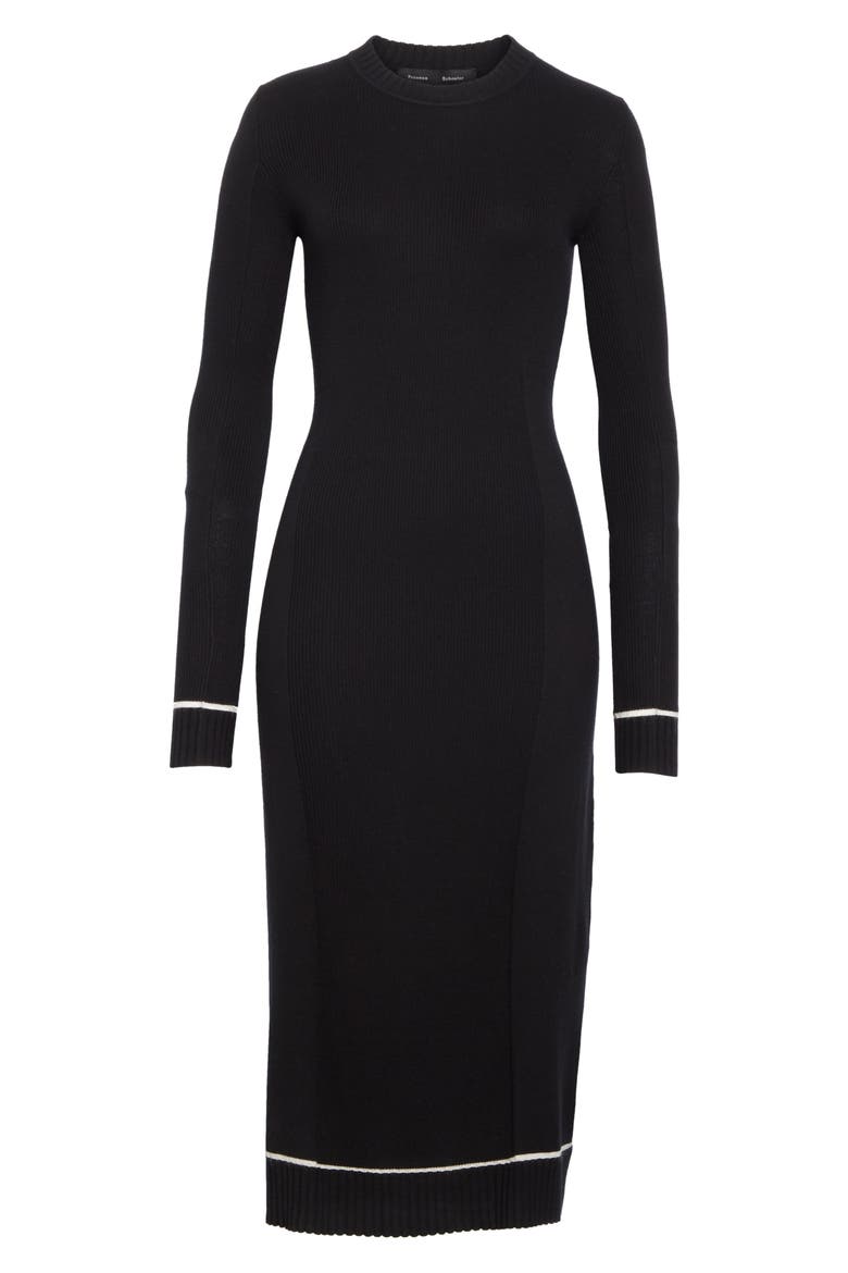 Contrast Trim Wool Blend Midi Sweater Dress, Alternate, color, BLACK