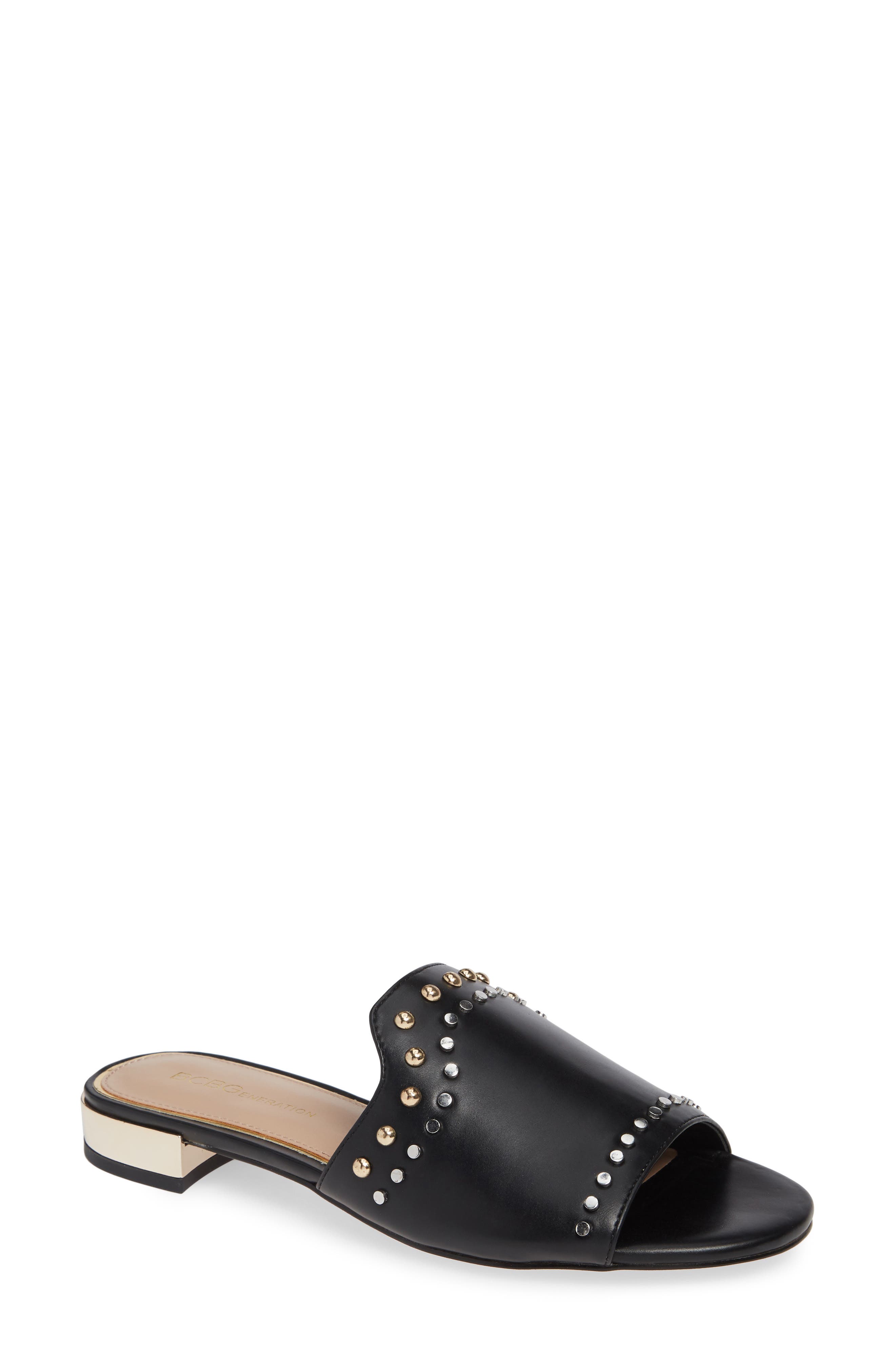 Devin Studded Slide Sandal, Main, color, BLACK FABRIC