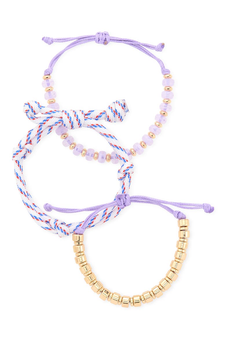 3-Pack Beaded Paracord Slider Bracelets, Main, color, PURPLE MULTI- GOLD