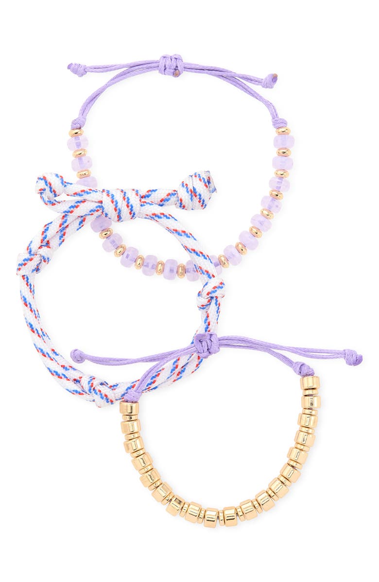 Leith 3-Pack Beaded Paracord Slider Bracelets, Main, color, Purple Multi- Gold
