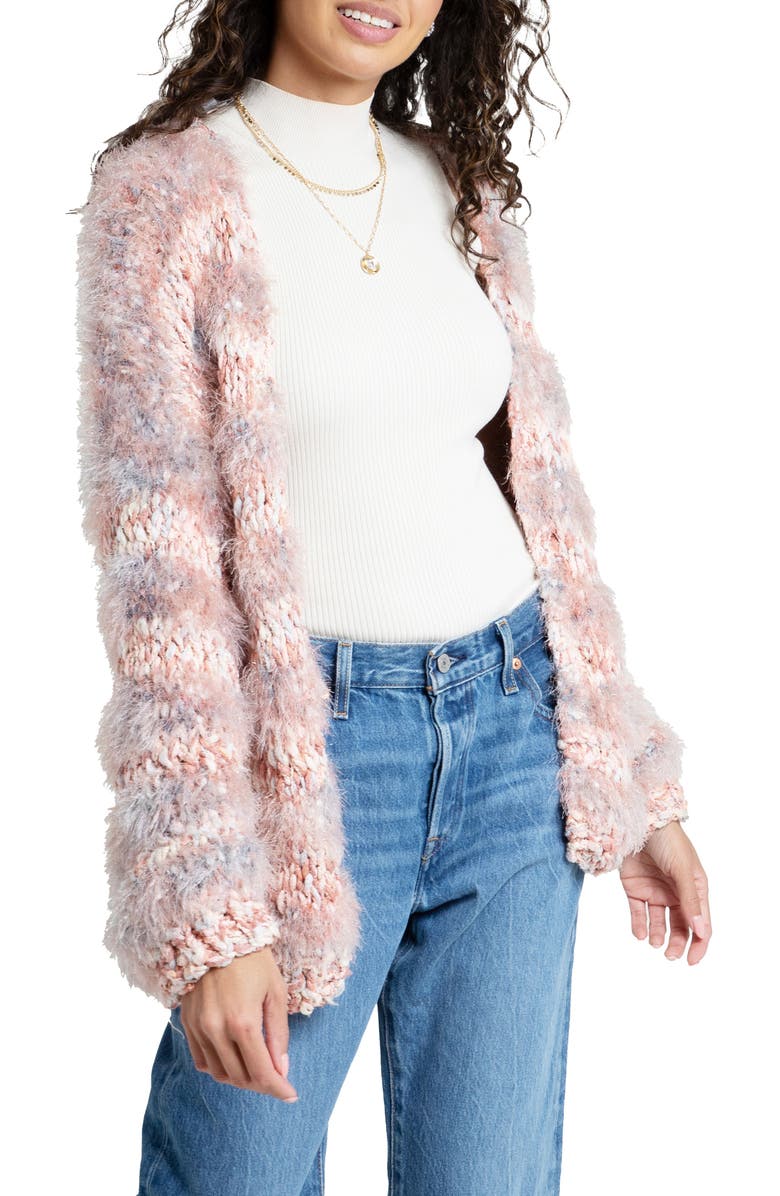 SAACHI Lurex Eyelash Stripe Cardigan, Main, color, Blush