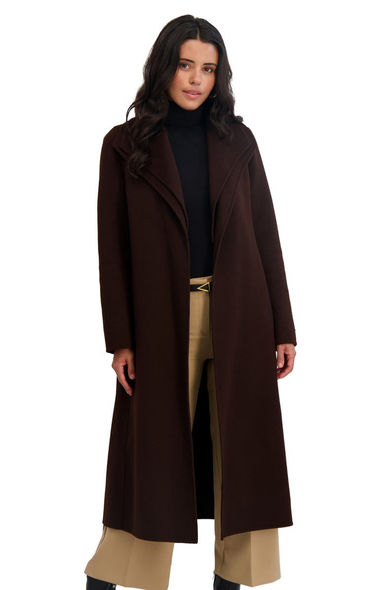 Tahari Elliot Tie Waist Wool Blend Coat, Alternate, color, Chocolate
