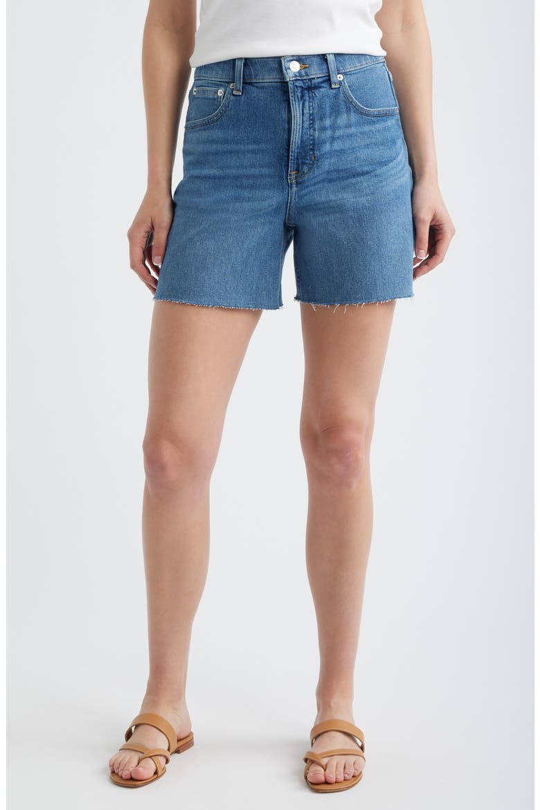 High Waist Raw Hem Denim Cutoff Shorts, Main, color, ELYSIAN