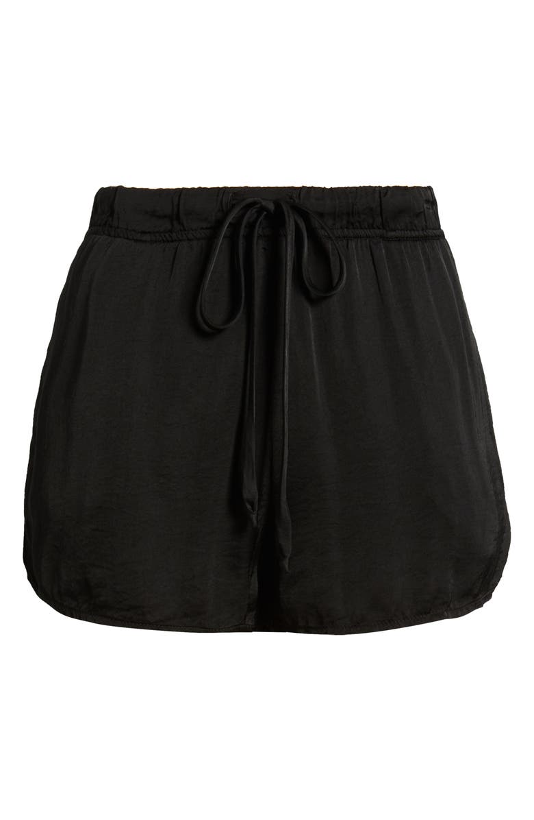 Cloth & Stone High Waist Flowy Satin Drawstring Shorts, Alternate, color, Black