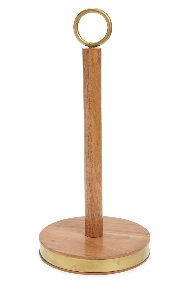 Acacia Wood Paper Towel Holder, Main, color, BRUSHED GOLD