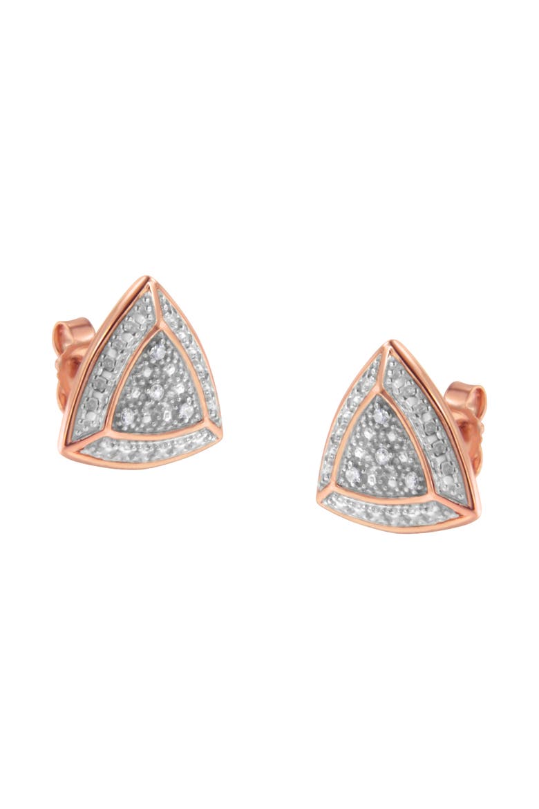 14K Rose Gold over Silver Diamond Accented Trillion Shaped Halo Stud Earrings, Main, color, Pink