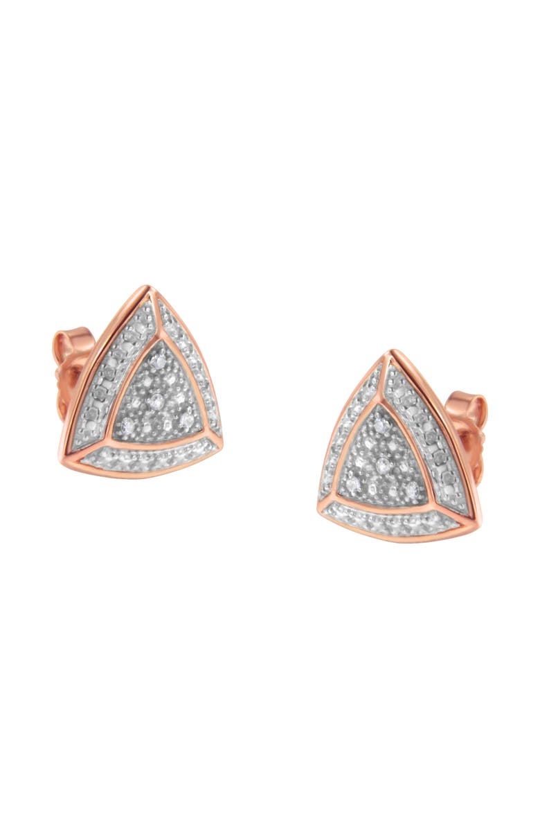 Haus of Brilliance 14K Rose Gold over Silver Diamond Accented Trillion Shaped Halo Stud Earrings, Main, color, Pink
