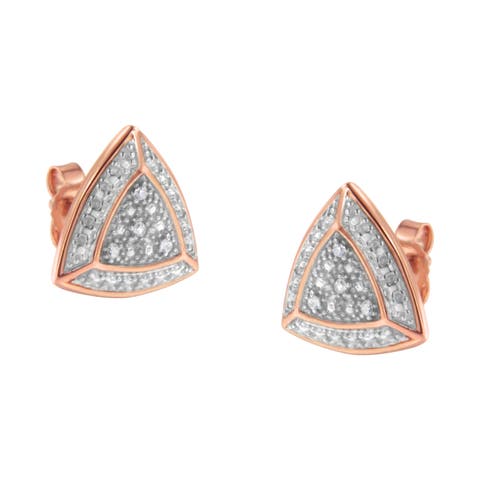 14K Rose Gold over Silver Diamond Accented Trillion Shaped Halo Stud Earrings
