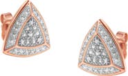 Haus of Brilliance 14K Rose Gold over Silver Diamond Accented Trillion Shaped Halo Stud Earrings