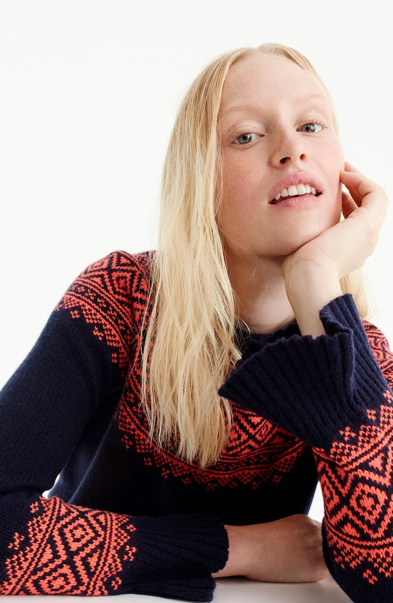 J.Crew Fair Isle Ruffle Sleeve Sweater, Alternate, color,