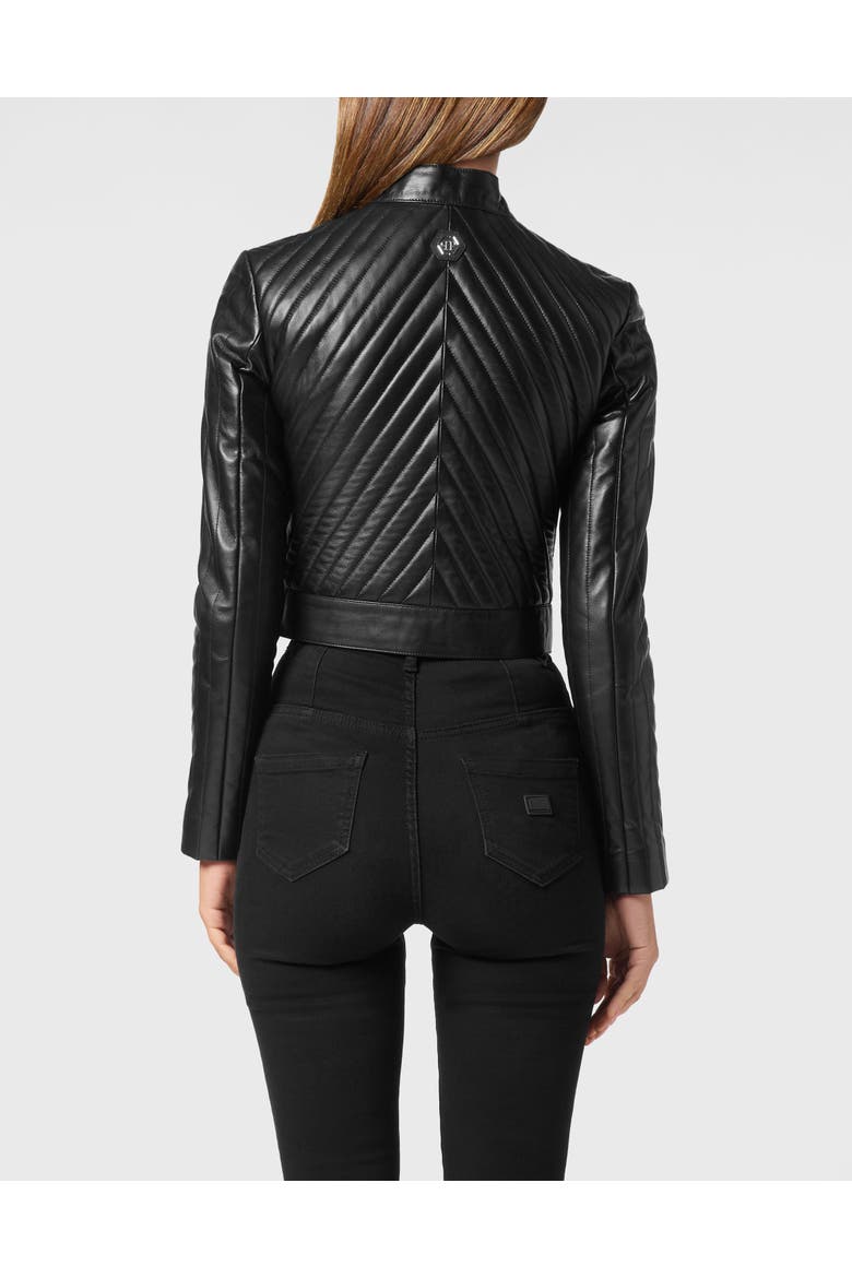 Vintage Leather Biker Jacket Ls Flame Women, Alternate, color, black