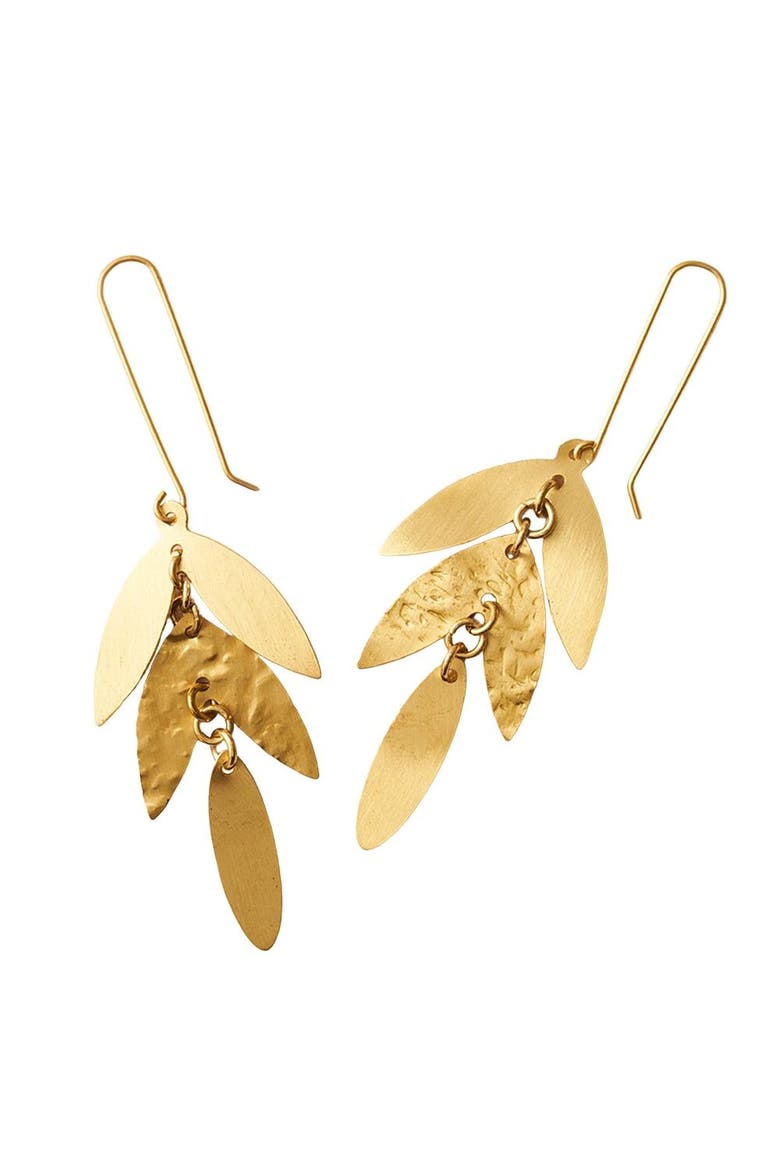 Chameli Leaf Chandelier Dangle Earrings, Main, color, Gold