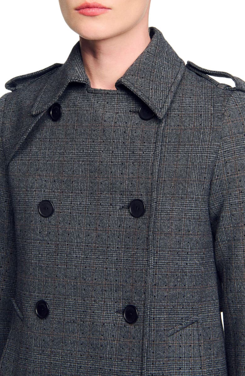 SANDRO Rhinestone trench coat, Alternate, color, Grey / Brown