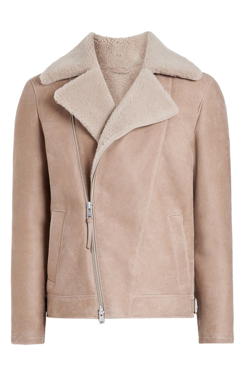 AllSaints Rasco Genuine Shearling Moto Jacket, Alternate, color, 