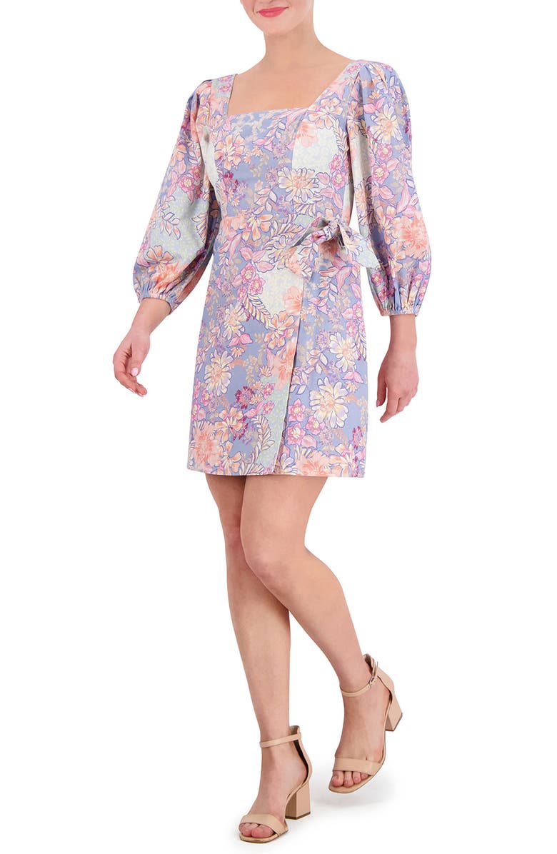 Vince Camuto Floral Balloon Sleeve Minidress, Alternate, color, Blue
