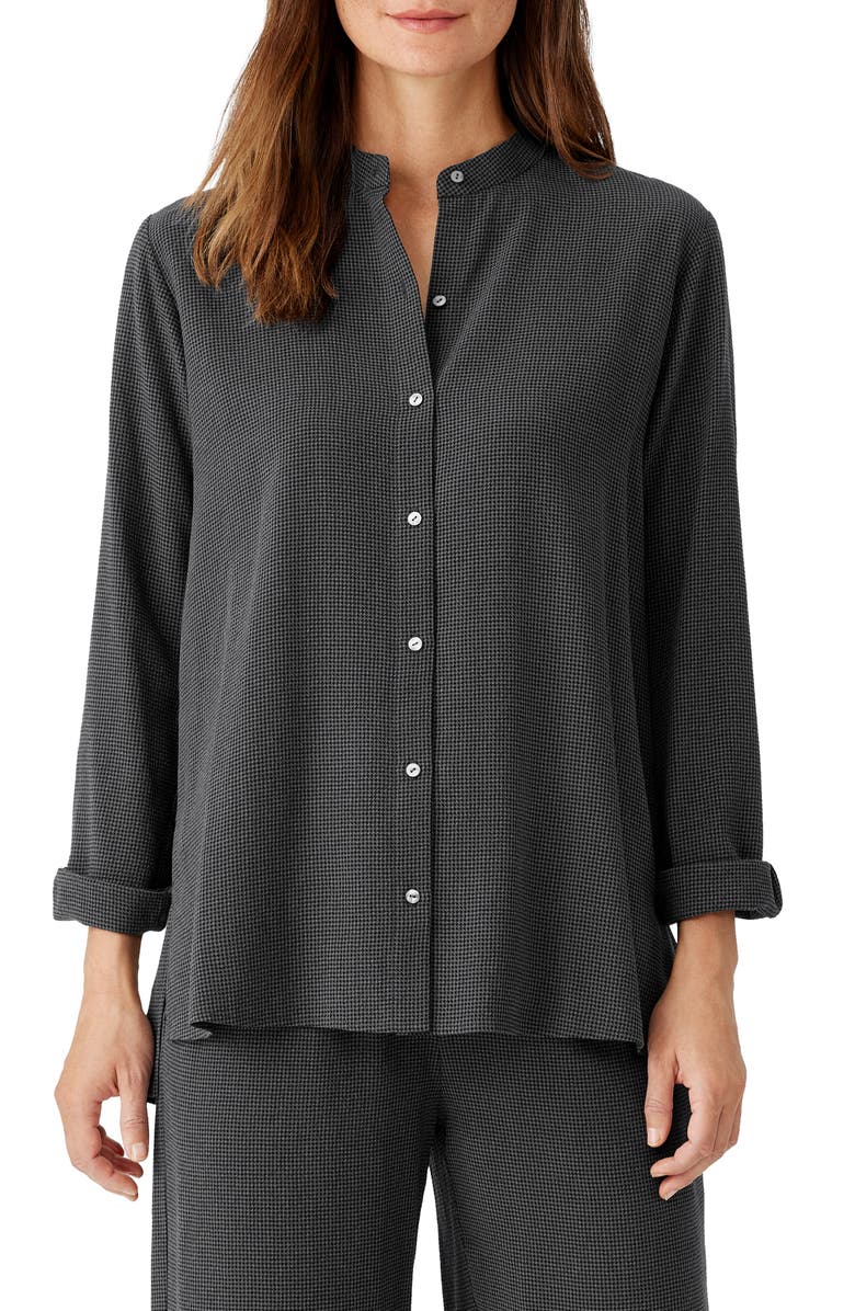 Eileen Fisher Mandarin Collar Easy Crepe Button-Up Shirt, Main, color, 