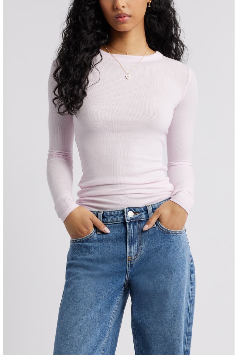 Ribbed Long Sleeve T-Shirt, Main, color, PINK SODA