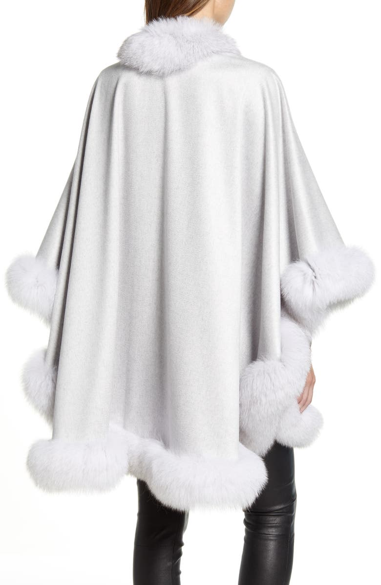 Sofia Cashmere Genuine Fox Fur Trim Cashmere Cape, Alternate, color, 
