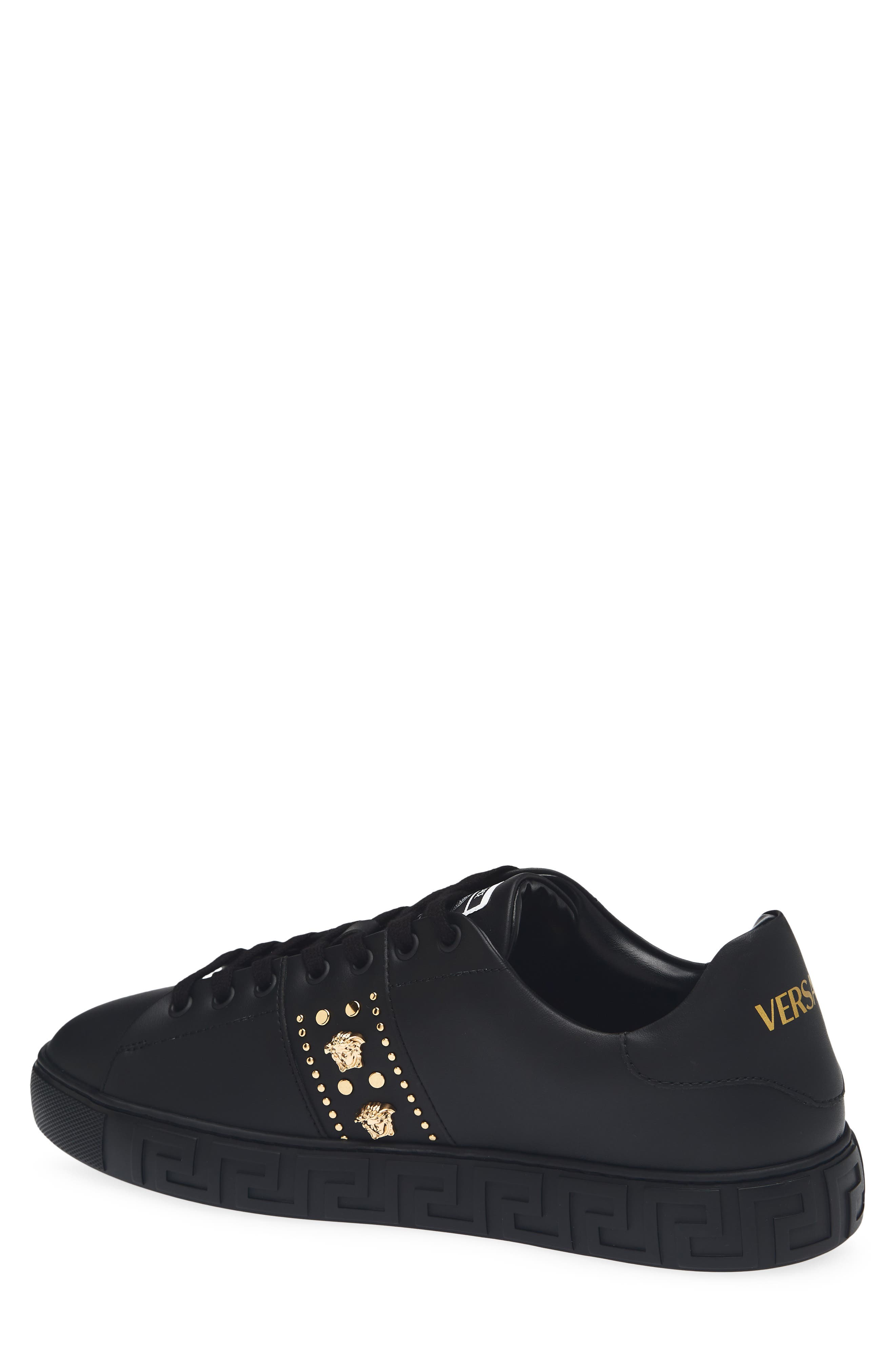 Studded Greca Sneaker, Alternate, color, BLACK-VERSACE GOLD