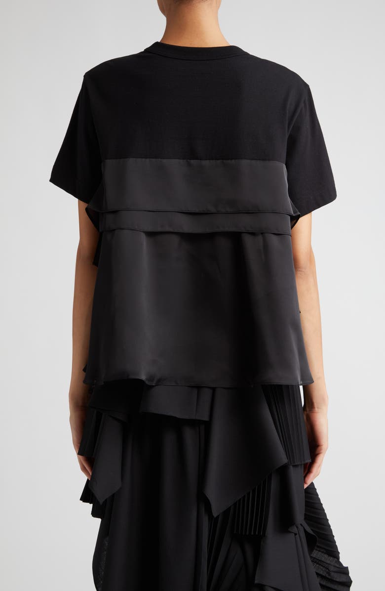 Sacai Tiered Mixed Media Satin & Cotton Jersey T-Shirt, Alternate, color,