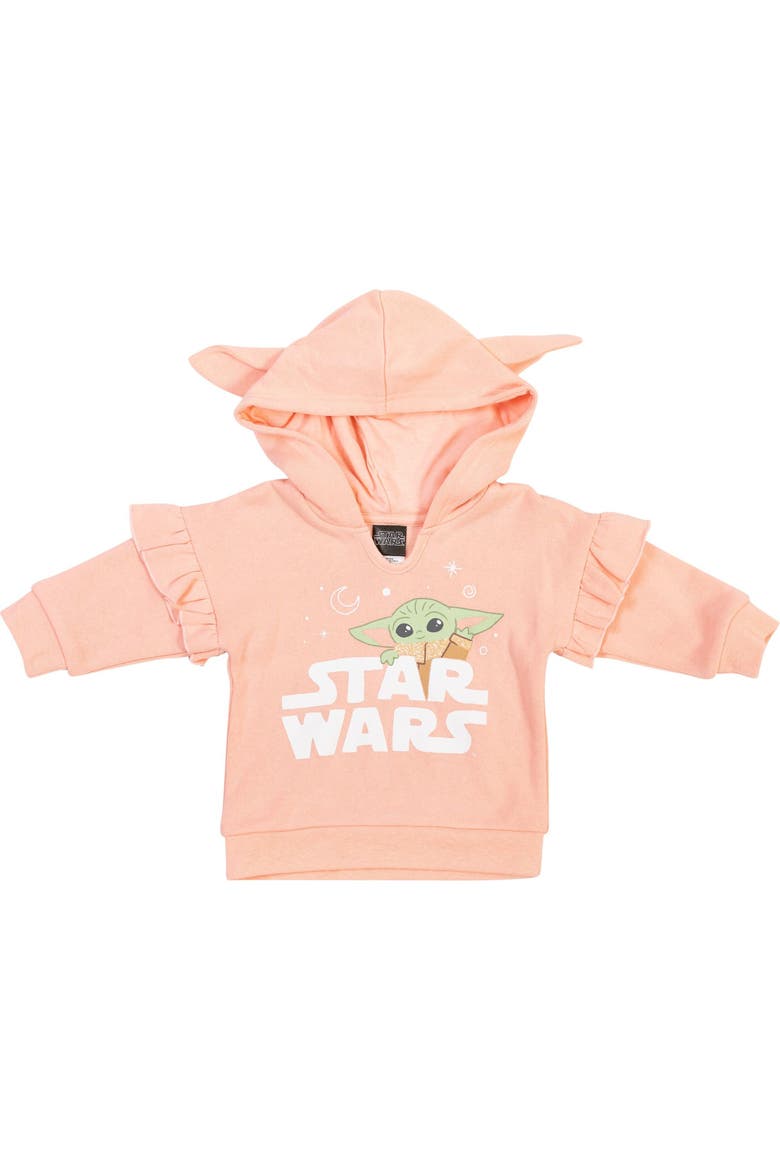 The Mandalorian Grogu 3-Piece Fleece Hoodie Bodysuit and Pants Set, Alternate, color, Grogu Peach Mint