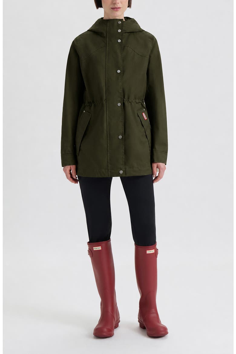 Adela Water Repellent Cotton Canvas Hooded Jacket, Alternate, color, HUNTER GREEN