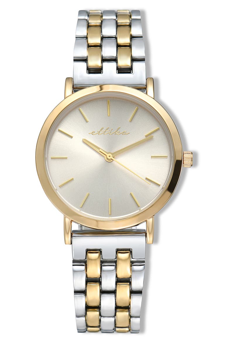 Classic Round Dial Two-Tone Bracelet Watch, Main, color, BONE AND MIXED METAL