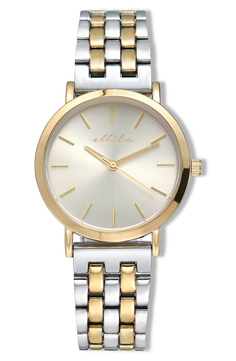 Ettika Classic Round Dial Two-Tone Bracelet Watch, Main, color, Bone And Mixed Metal