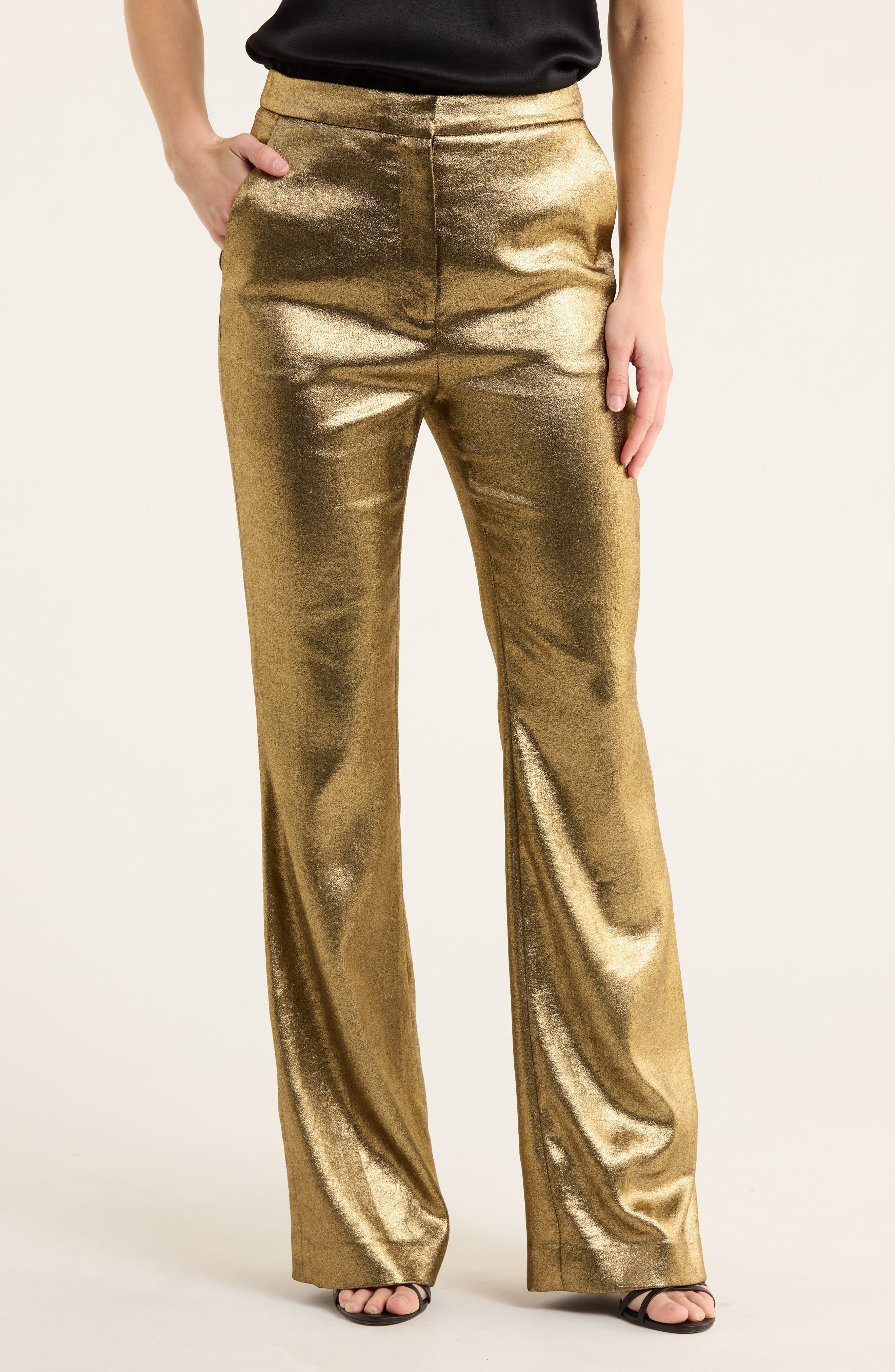 Veronica Beard Gracie Metallic Flare Leg Pants