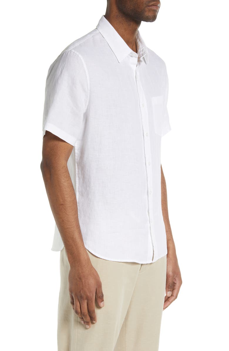 Vince Classic Fit Short Sleeve Linen Shirt, Alternate, color, Optic White