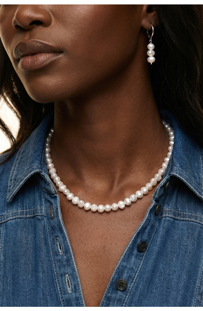 Joey Baby Freshwater Pearl Silver Plated Necklace And Earring Set, Alternate, color, Silver Plated / White Pearl