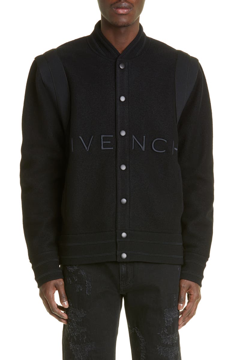 Givenchy Logo Virgin Wool Bomber Jacket, Main, color, Black