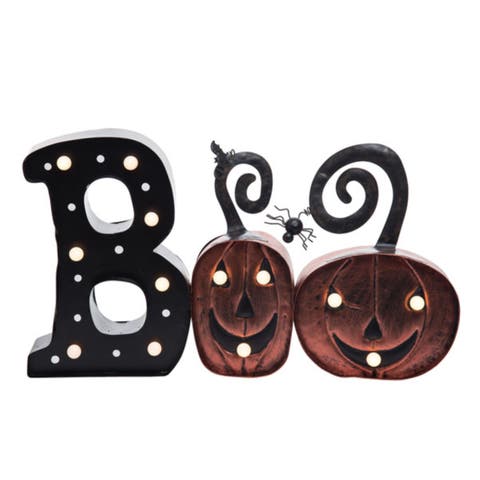 Metal Light Up Boo Sign Freestanding Halloween Decor Gift