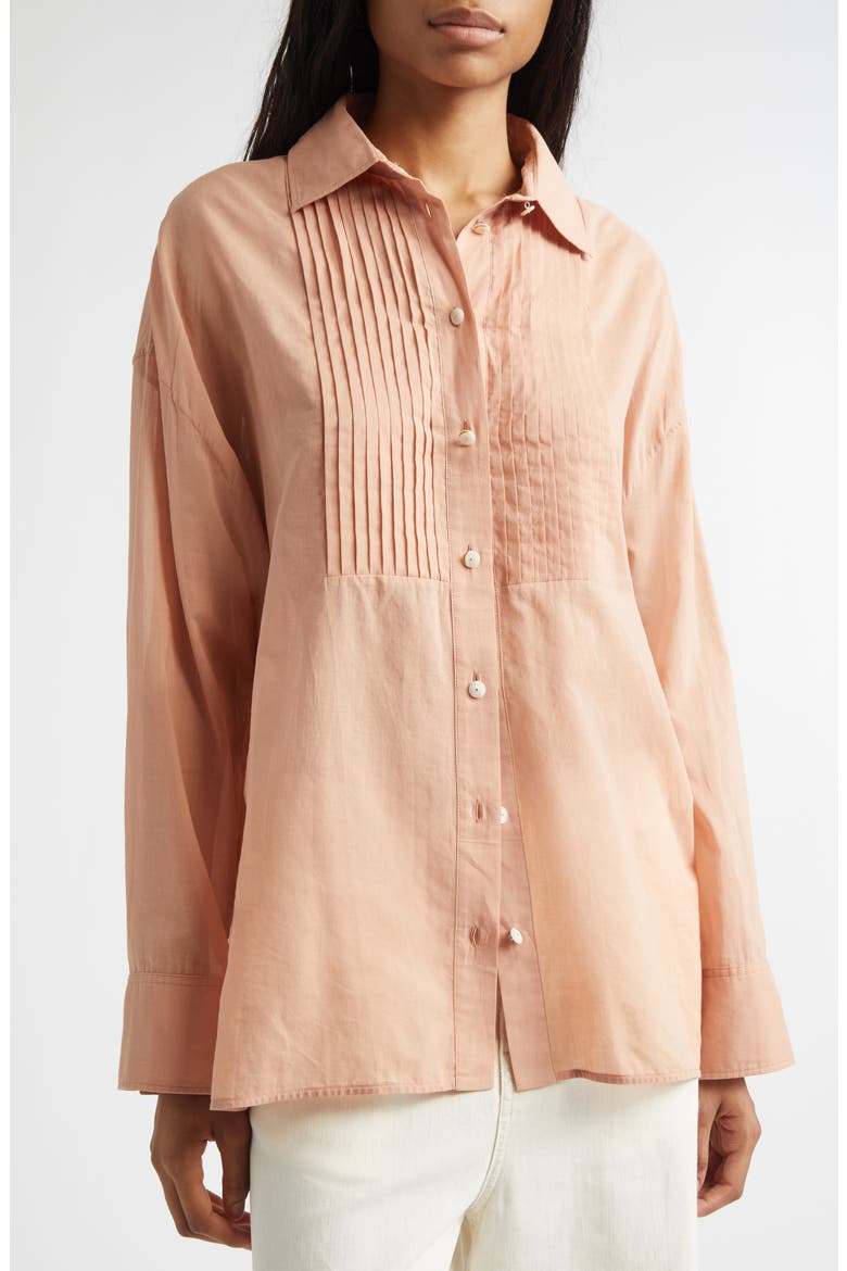 Journey Pleated Bib Oversize Button-Up Shirt, Alternate, color, DUSTY CORAL