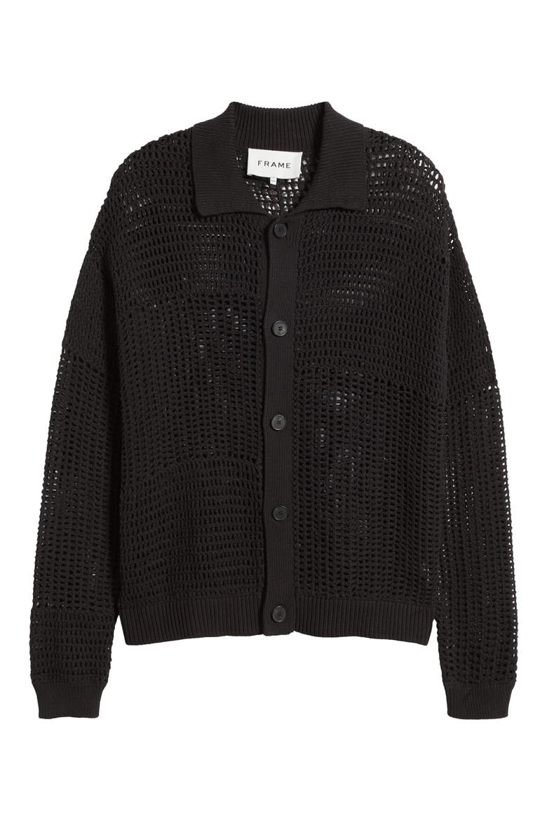 Mixed Open Stitch Cotton Cardigan, Alternate, color, BLACK