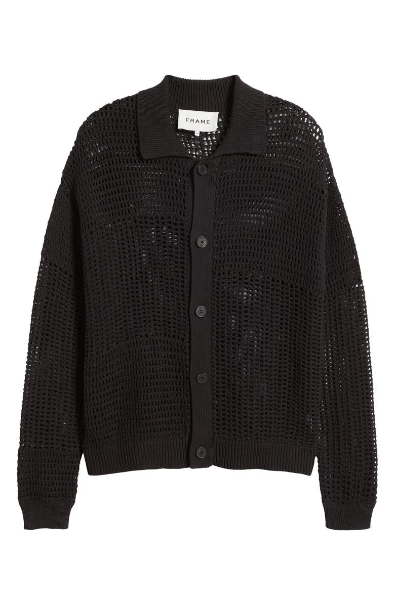 FRAME Mixed Open Stitch Cotton Cardigan, Alternate, color, Black