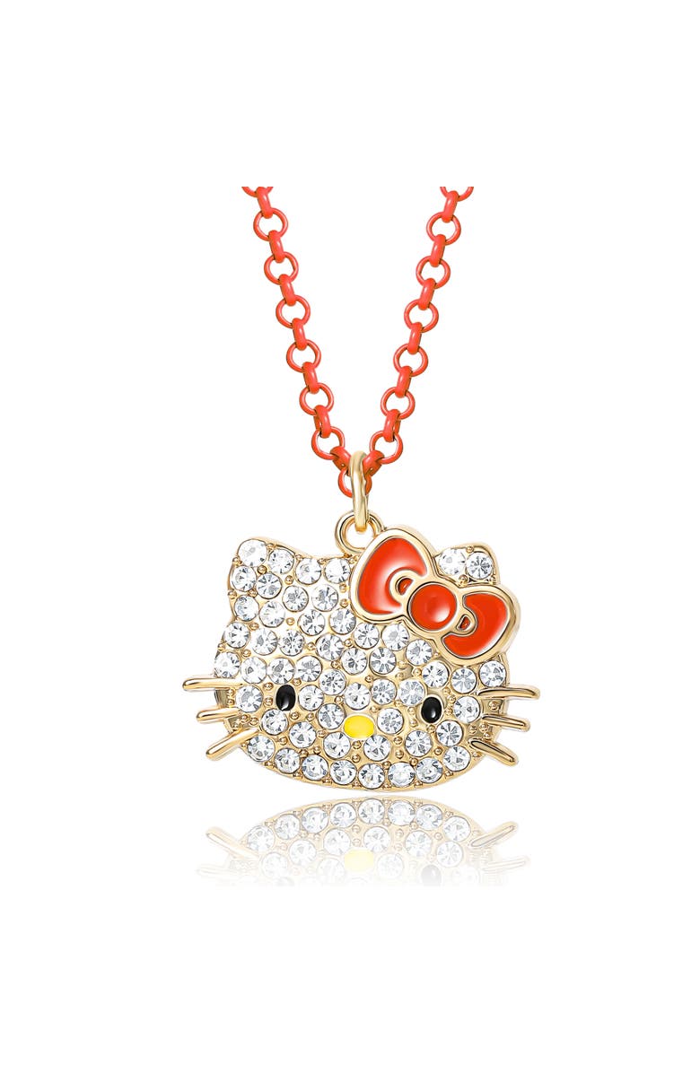 Hello Kitty Pave Pendant Necklace with Neon Red Chain, 16"+ 3", Main, color, Gold, Neon Red