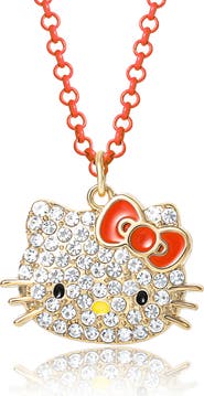 Hello Kitty Pave Pendant Necklace with Neon Pink Chain, 16"+3"