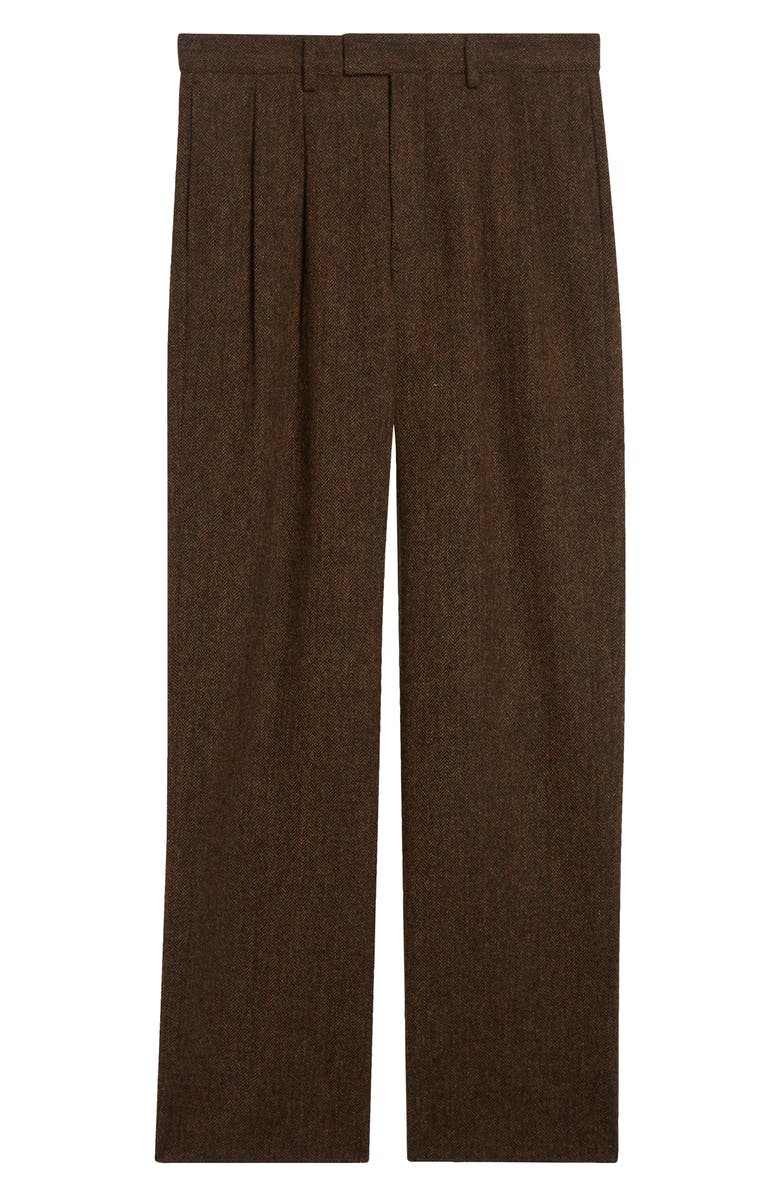 Noah Double Pleat Wool Herringbone Pants, Alternate, color, Brown Herringbone