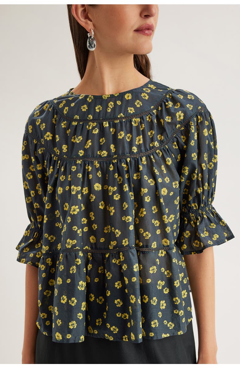Merlette Sol Floral Print Top, Alternate, color, Lemon Navy Floral Print