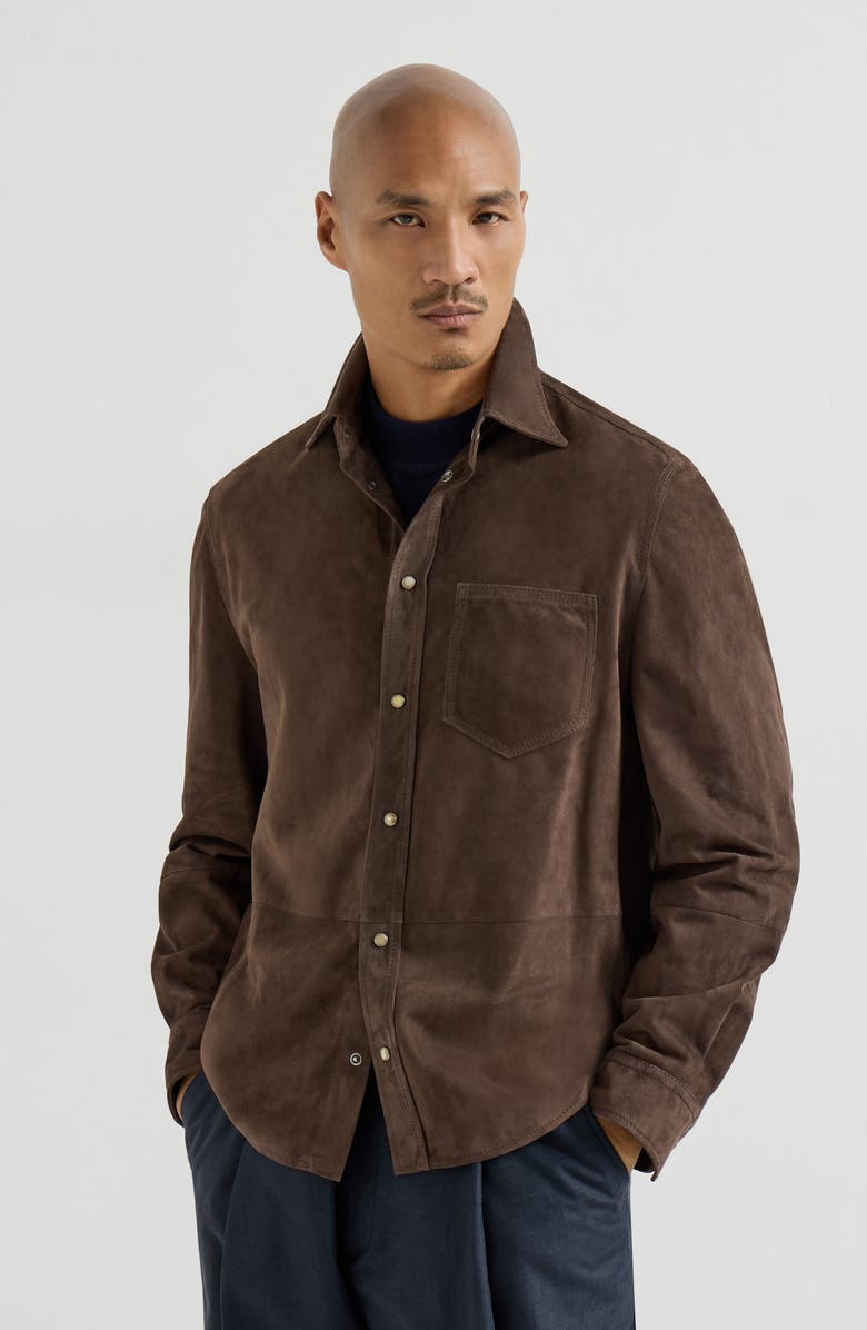 Brunello Cucinelli Suede overshirt, Alternate, color, Espresso