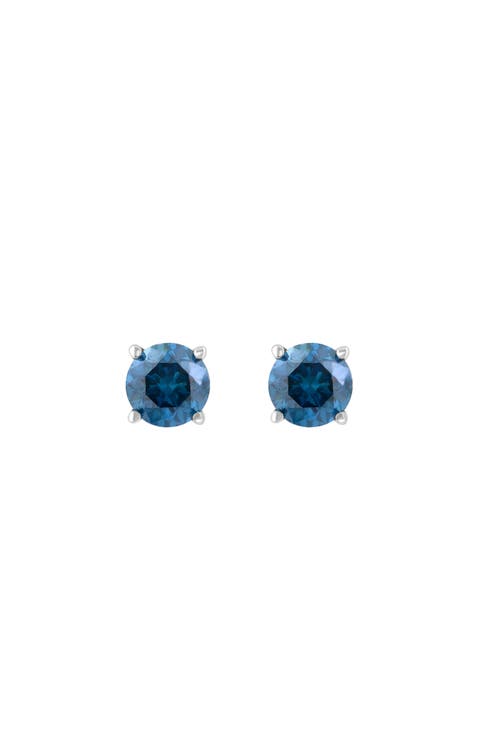 14K White Gold Midnight Spark Blue Diamond Stud Earrings